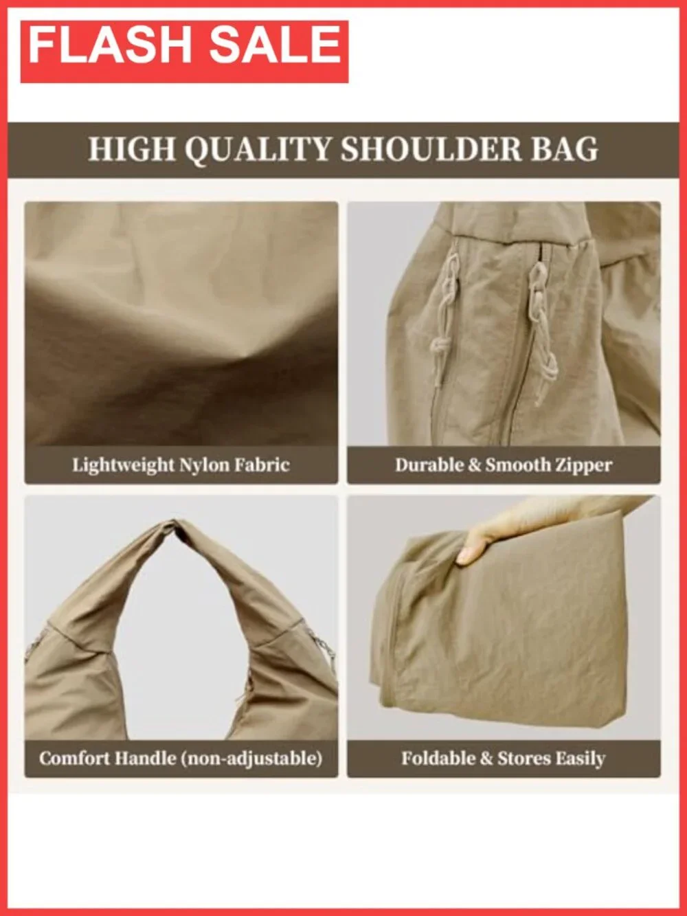 Slouchy Nylon Hobo Bag Large Tote Shoulder Bag Travel Gym Beach Weekend